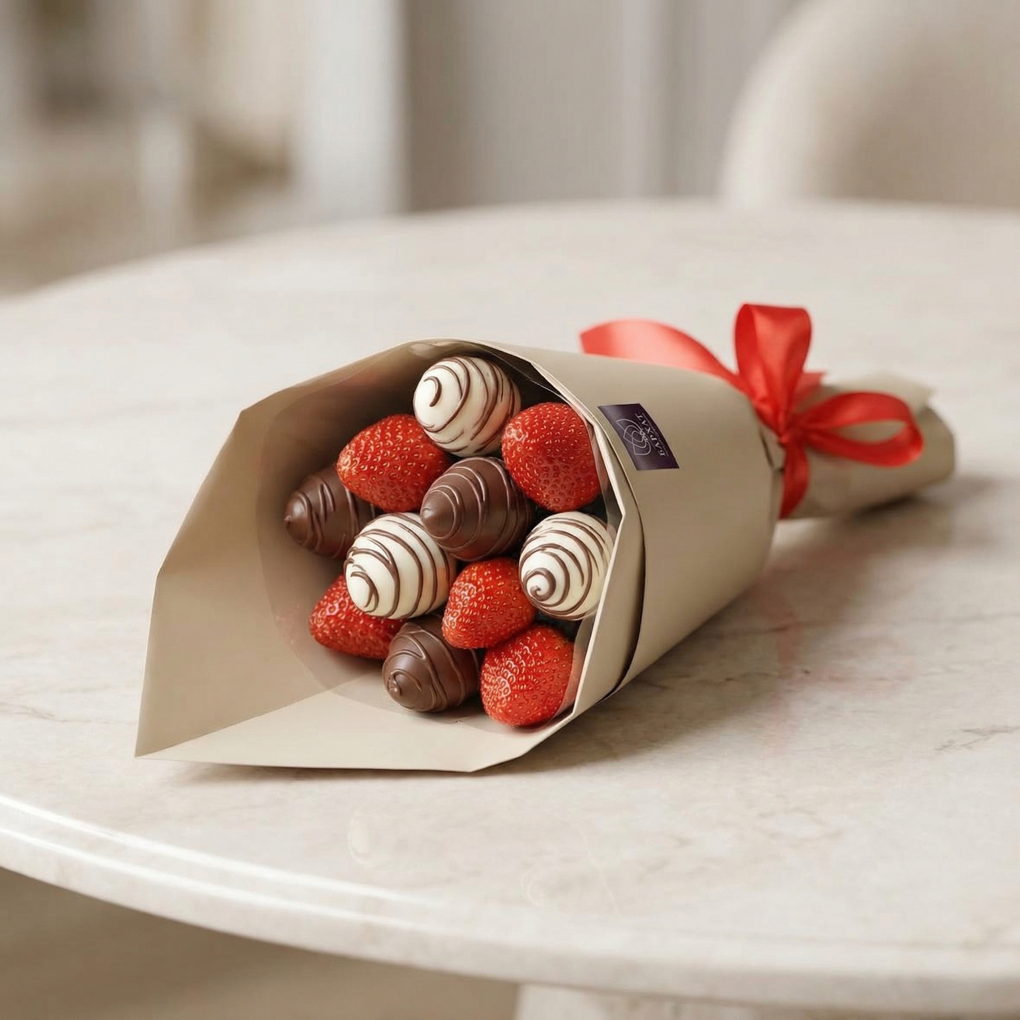 Букет Клубничный букет в бежевой упаковке