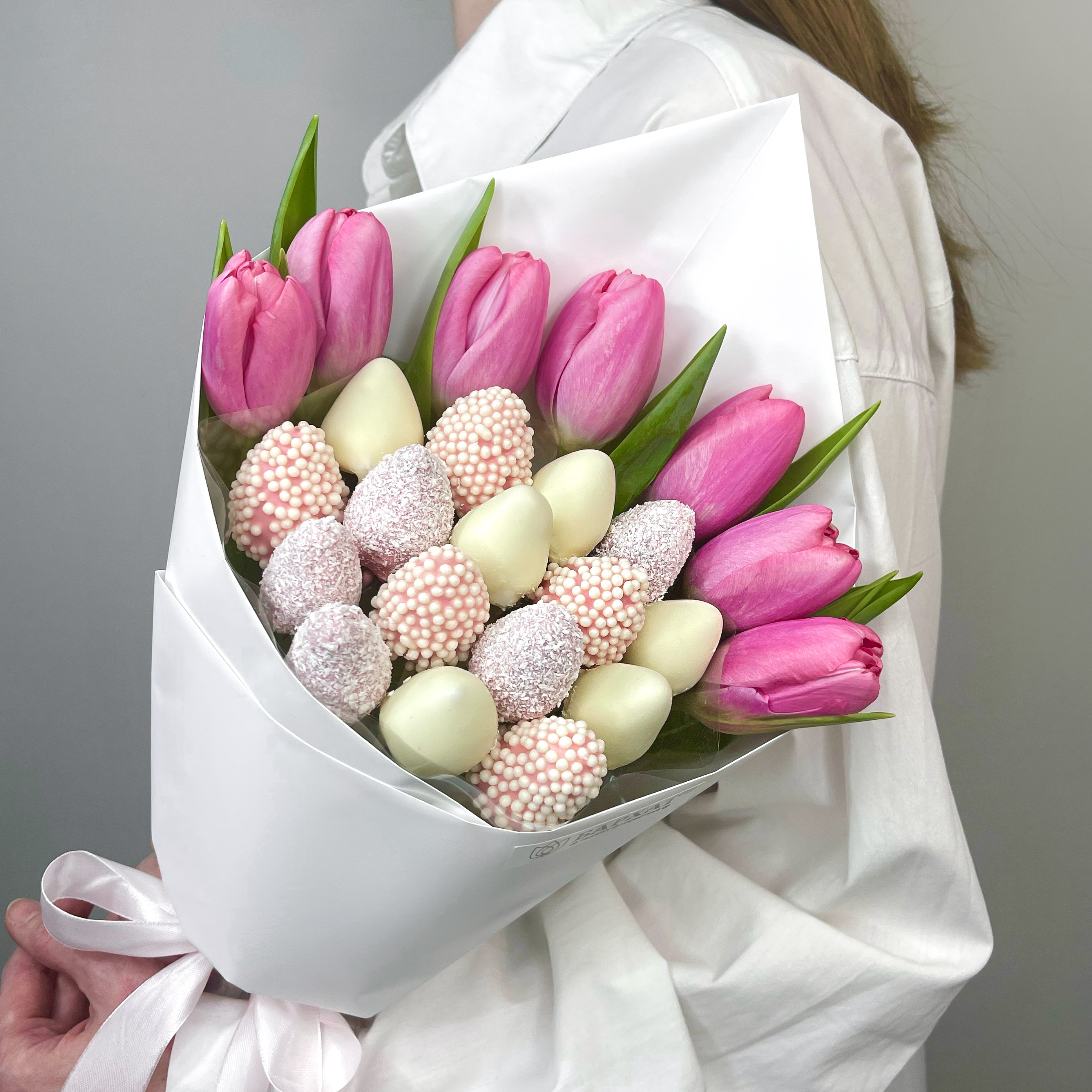 Букет Комплимент с розовыми тюльпанами №2